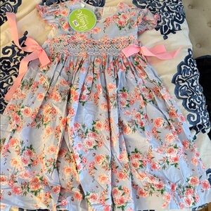 Charming Floral Kids Dress in Blue and Pink